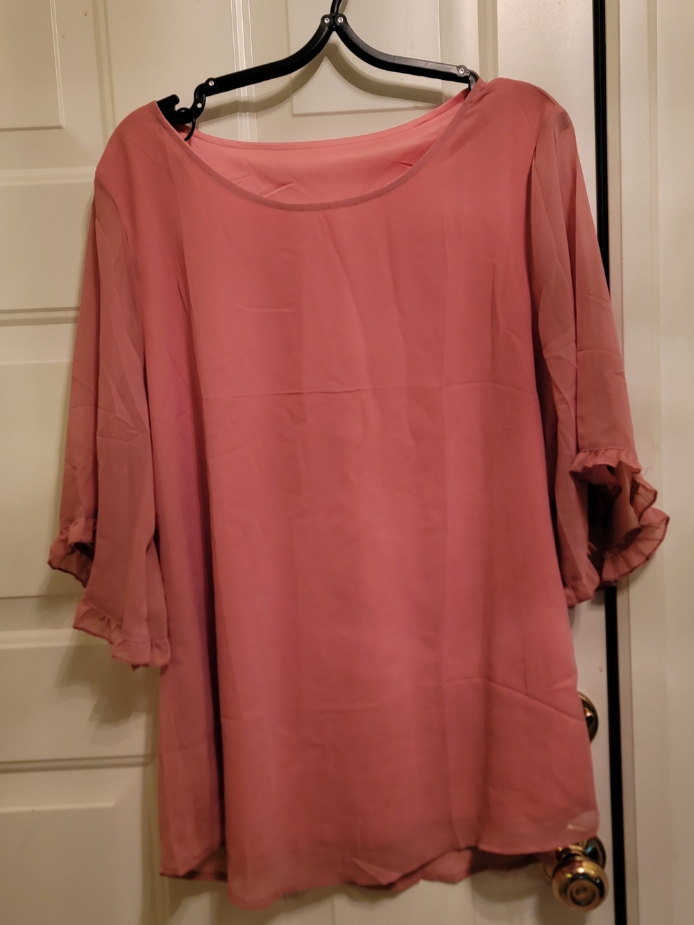 Mauve Pink Chiffon Blouse with 3/4 Ruffle Sleeves Size L